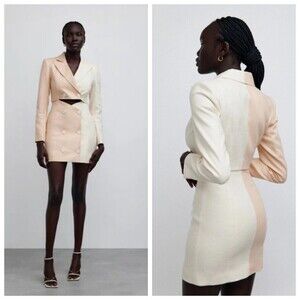 Significant Other Glider Blazer Dress Women’s Size 4 Peach Cream Cut Out Linen M